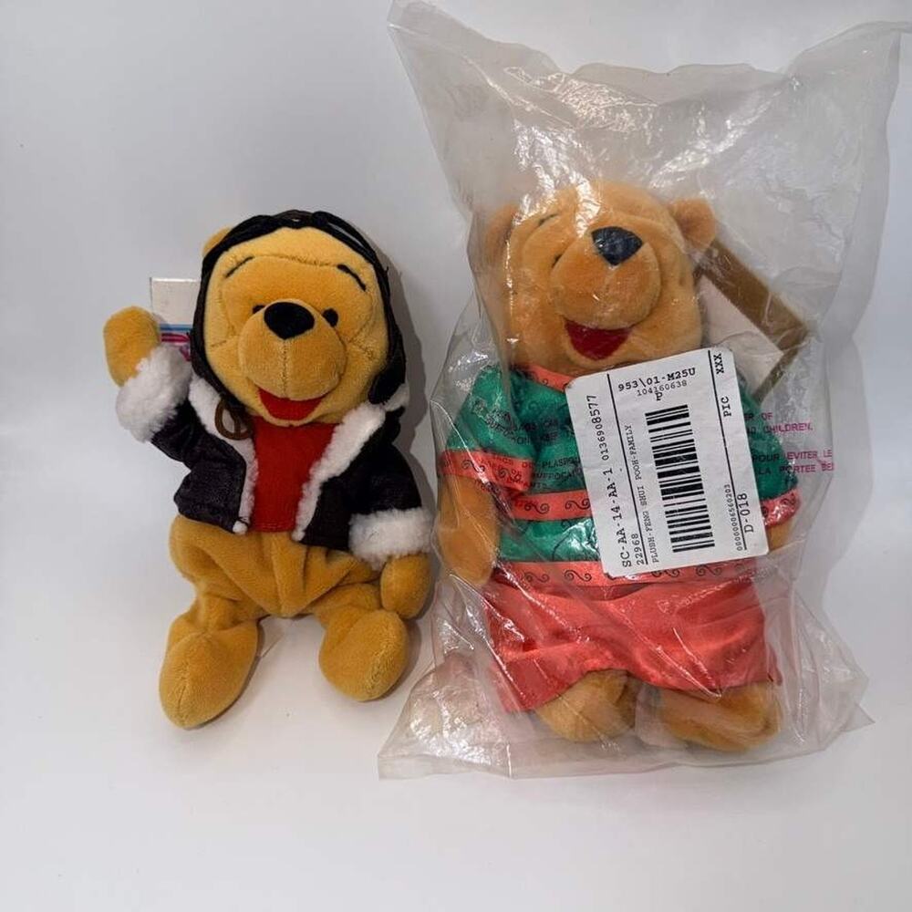 Disney Winnie the Pooh‎ Plush Bean Bag Lot of 2 Vintage Pilot Pooh Collectible